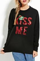 Oasap Sweet Sequin Kiss Me Letter Round Neck Knit Sweater