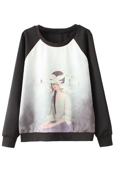 Oasap Black Graphic Beauty Sweatshirt