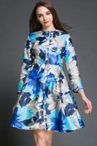 Oasap Fashion Floral Printing Button Down Dress