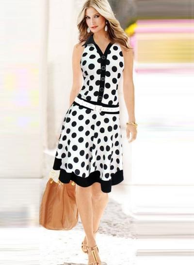 Oasap Sleeveless Polka Dots Dress With Belt
