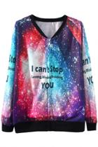 Oasap Love Fantasy Galaxy Print Zip Up Sweatshirt