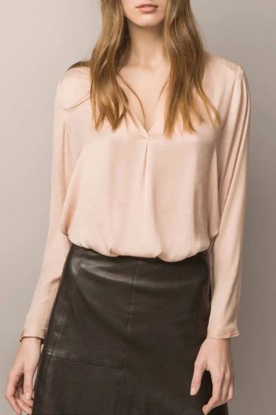 Oasap Deep V Neck Long Sleeve Casual Blouse
