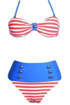 Oasap Fashionable Striped Pin Up Bikini Bathing Suit