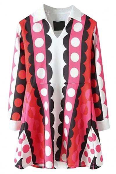 Oasap Demure Circles Print Shift Mini Dress