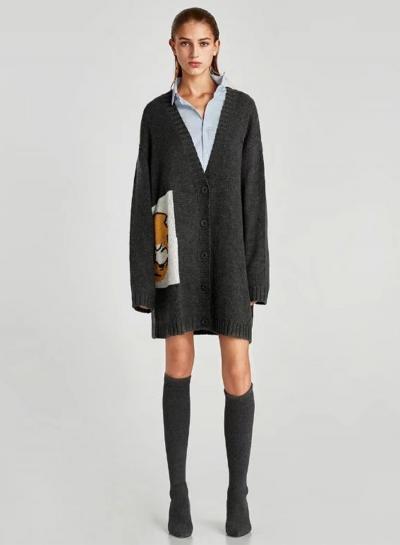 Oasap Fashion Tiger Embroidery Single Breasted Cardigan
