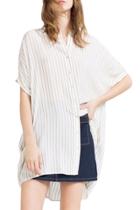 Oasap Fashion Color Block Striped Button Front Asymmetric Long Shirt
