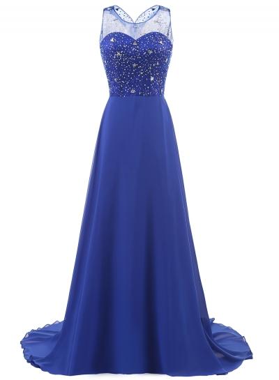 Oasap Elegant Sleeveless Pearls Maxi Prom Dress