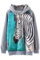 Oasap Zebra Pattern Fleece Hoodie