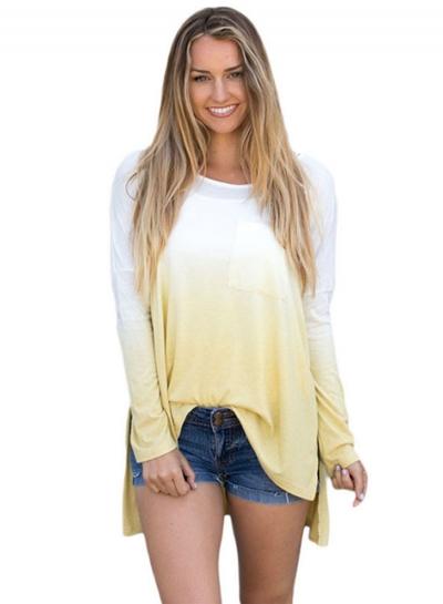 Oasap Gradient Color Slit High Low Tee
