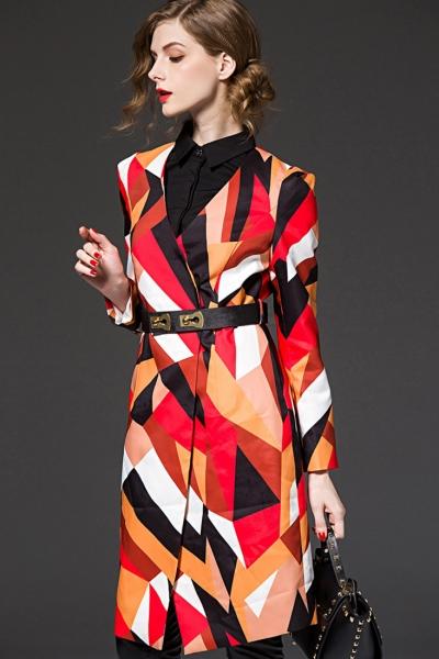 Oasap Fashion Geo-print Color Block Coat