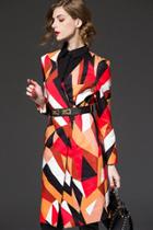 Oasap Fashion Geo-print Color Block Coat