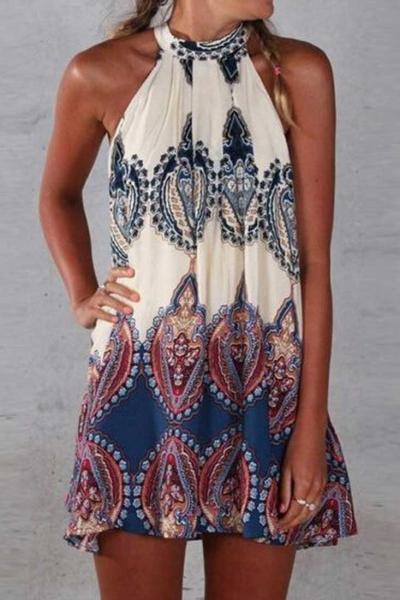 Oasap Appealing Printed Sleeveless Halter Mini Dress