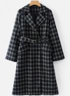 Oasap Fashion Long Sleeve Plaid Trench Coat With Belt