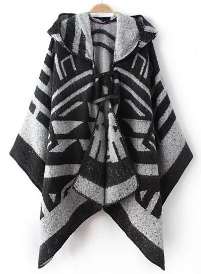 Oasap Hooded Color Block Cloak Design Coat