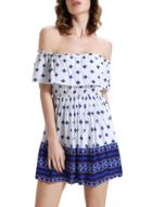 Oasap Women's Off-shoulder Ruffle Front Floral Print Short Dress