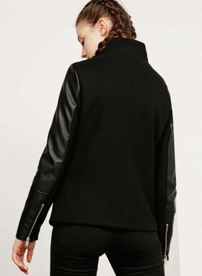 Oasap Women's Fashion Woolen Paneled Zip Front Jacket
