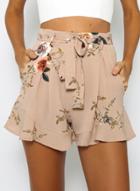 Oasap Fashion Floral Printed Ruffle Loose Shorts With Belt