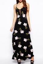 Oasap High Fashion Floral Print Backless Slit Dress
