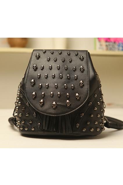 Oasap Metal Skull Embellished Tasseled Satchel Bag