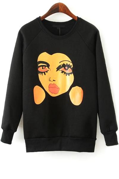 Oasap Cool Black Graphic Sweatshirt