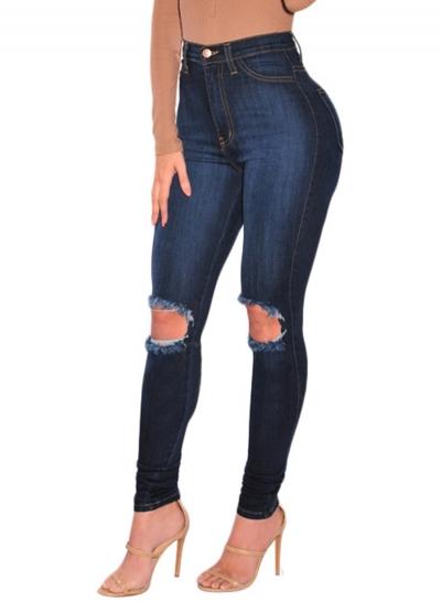Oasap Broken Hole Denim Pencil Pants