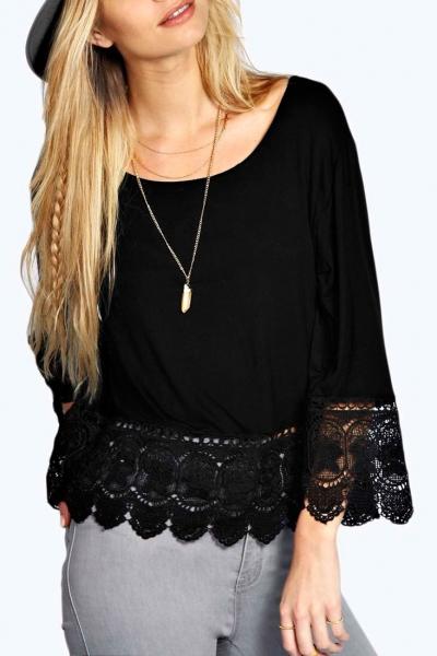 Oasap Fashion Solid Lace Splice Woman Blouse