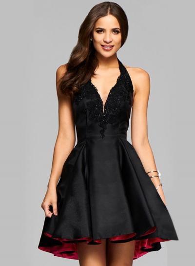 Oasap Halter V Neck Sleeveless Backless A-line Party Dress