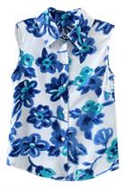 Oasap Floral Ink Painting Print Chifffon Sleeveless Shirt