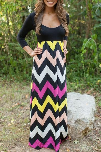 Oasap Chic Chevron Pattern Combo Dress