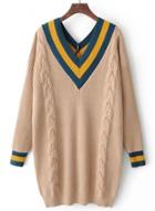 Oasap V Neck Long Sleeve Striped Splicing Sweater