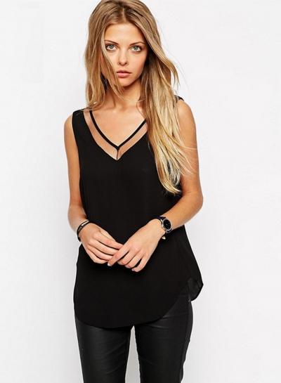 Oasap Black V Neck Backless Tank Top