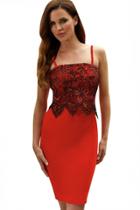 Oasap Red Lace Applique Cami Bodycon Dress
