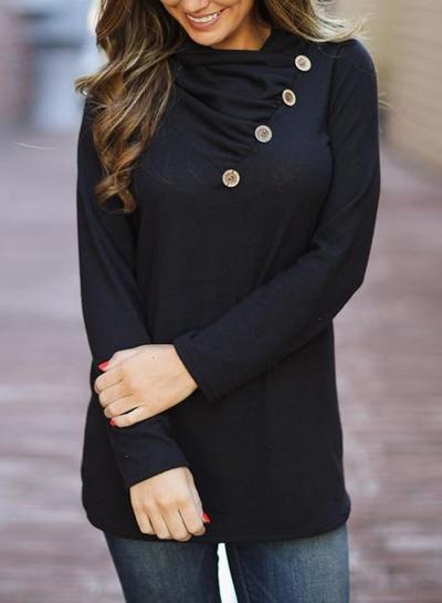 Oasap Turtleneck Long Sleeve Sollid Color Pullover Tee