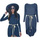 Oasap Casual Long Sleeve High Low Dress With Belt