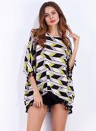 Oasap Tassel Printed Bat Sleeve Loose Top