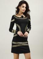 Oasap Round Neck Long Sleeve Slim Dresses