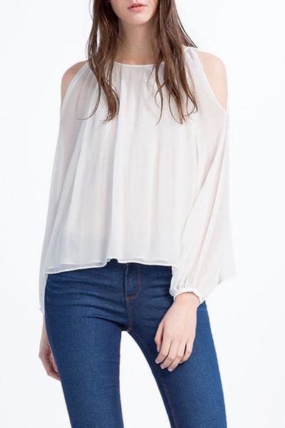 Oasap Stylish Open Shoulder Lantern Sleeve Chiffon Blouse