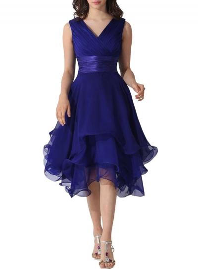 Oasap Women's Simple V Neck Sleeveless Asymmetric Dress