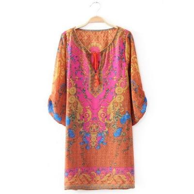 Oasap Women's Fashion Tie Neck Print Shift Mini Dress