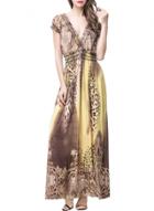 Oasap Women's V Neck Short Sleeve Plus Size Boho Print Maxi Dress