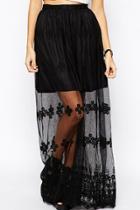 Oasap Glamorous Sheer Embroidered Maxi Skirt
