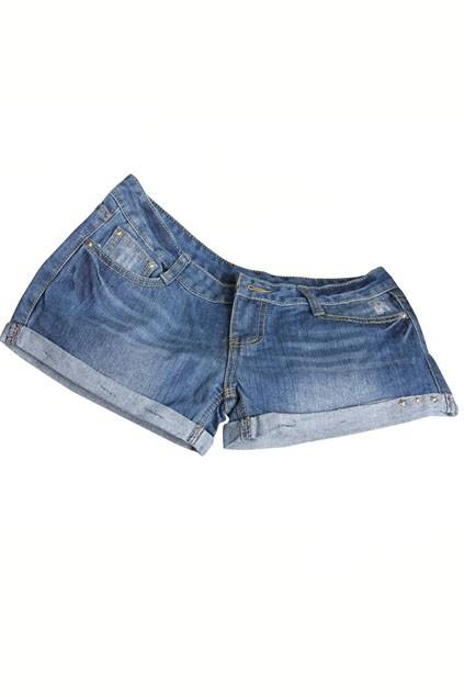 Oasap Chic Studded Jean Shorts With Back Zipped Pockets