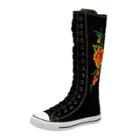 Oasap Floral Embroidery Side Zipper Mid-calf Boots