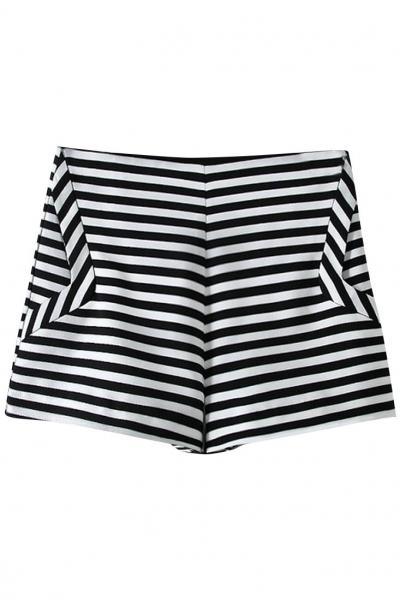Oasap Chic Strip Print Slim Shorts