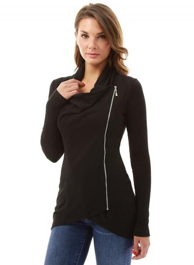 Oasap Sim Fit Cowl Neck Long Sleeve Zipper Sweatshirt