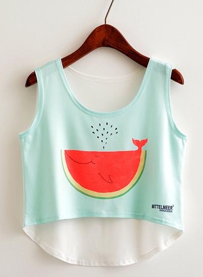 Oasap Cute Printed High Low Hem Sleeveless Crop Top