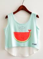 Oasap Cute Printed High Low Hem Sleeveless Crop Top