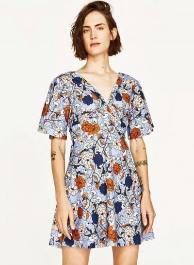 Oasap V Neck Floral Printed Backless Short Sleeve Dress