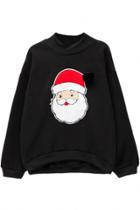 Oasap Cute Cartoon Santa Claus Embroidery Batwing Sleeve Sweatshirt