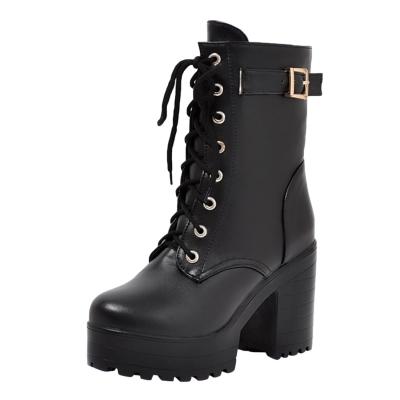Oasap Block Heels Round Toe Platform Gladiator Boots